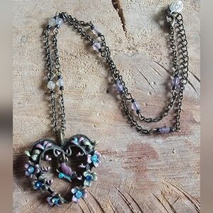 COOL JEWELS Vintage Retro Victorian Floral Heart Pendant Necklace
